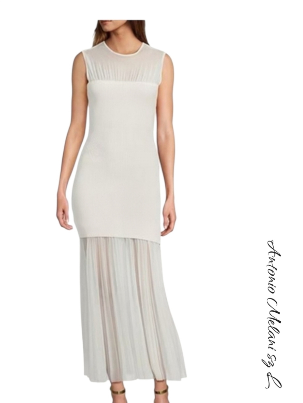 Antonio Melani Valentine Mesh Sleeveless Midi Dress Ivory Cream L NWT